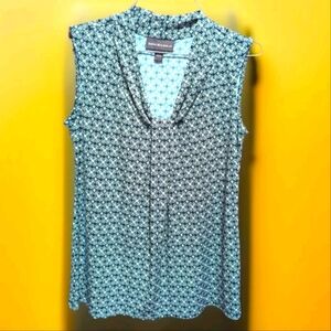 🧑🧑‍🦳Dana Buchman Sleeveless Top Womens Stretch Black/White Geometric Print S